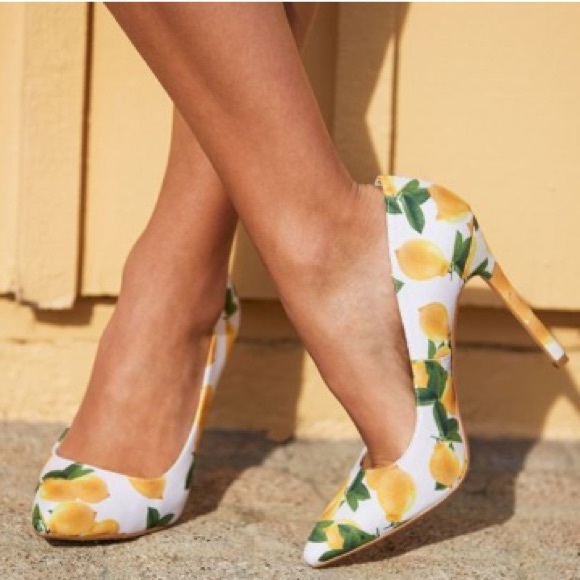 Shoe Dazzle Shoes - ShoeDazzle Elizabeth Lemon Print Pointy Toe Heels